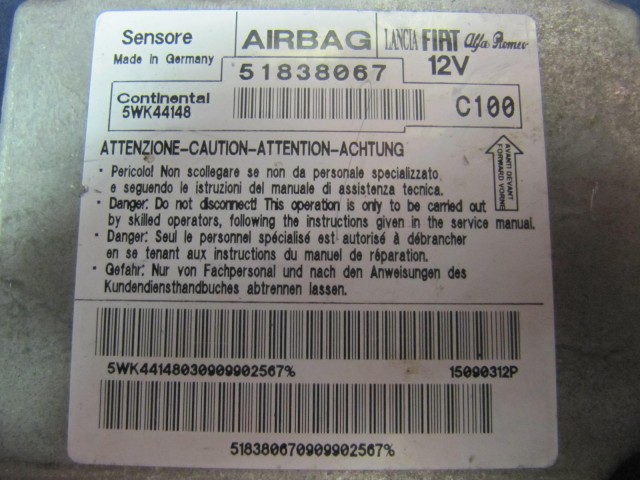 Fiat Grande Punto 51838067 számú légzsák indító elektronika