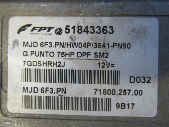 Fiat Grande Punto 1,3 16v Diesel 75Le Euro 4 motorvezérlő 51843363
