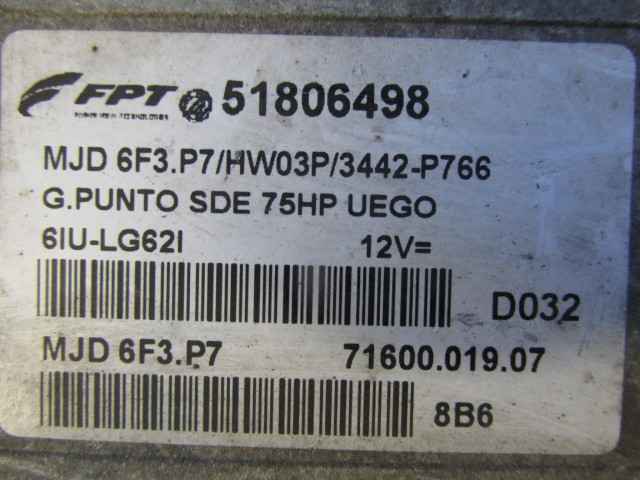 72263 Fiat Grande Punto 1,3 Jtd motorvezérlő 51806498