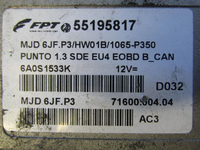 Fiat Punto 2003-2010 1,3 16v Diesel motorvezérlő 55195817