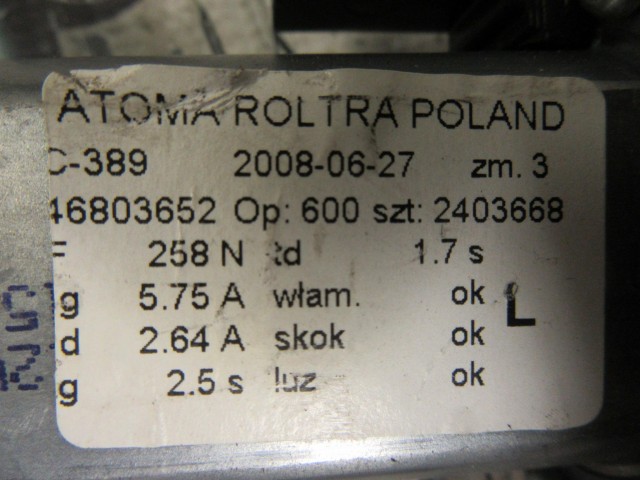 Fiat Panda II. 2003-2012 bal első elektromos ablakemelő 46803652