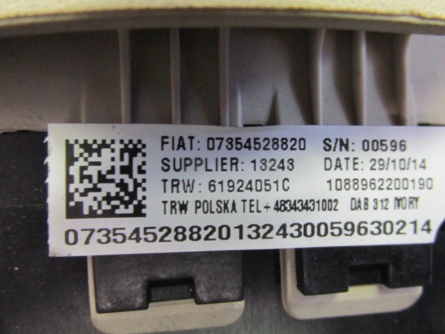 39345 Fiat 500 2007-2015 fehér színű kormány légzsák 735452882