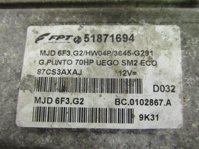 86432 Fiat Grande Punto 1,3 16v Mjet motorvezérlő 51871694