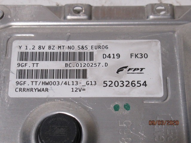 Lancia Ypsilon III. 1,2 8v benzin motorvezérlő 52032654