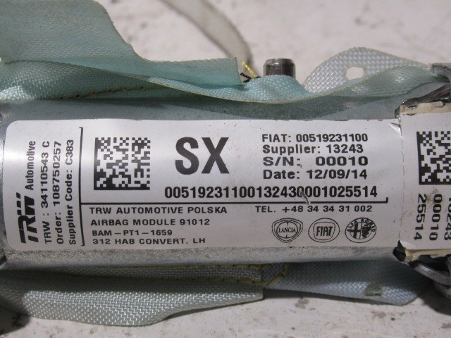 Fiat 500 bal oldali függöny légzsák 51923110