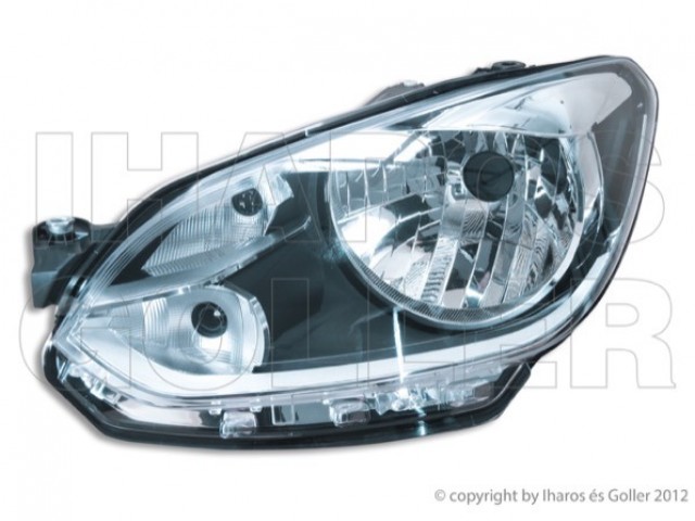 Volkswagen Up 2011.08.01-2016.05.30 utángyártott új bal első fényszóró H4 króm házas (motoros) DEPO