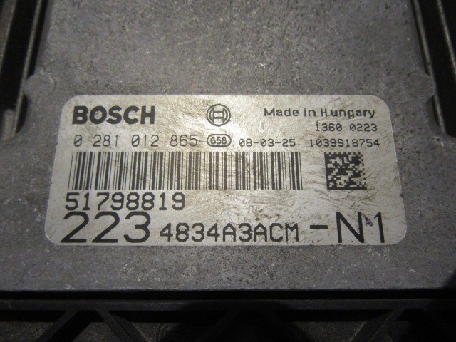 24412 Fiat Doblo II. 1,9 Jtd 8v 105 Le motorvezérlő szett 0281012865 , 51798819