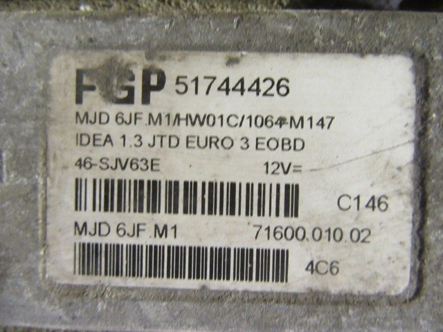 FIat Idea 1,3 16v Diesel 70 Le motorvezérlő 51744426
