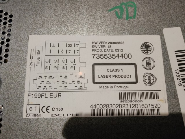 125216 Fiat Punto Evo, My Punto, Nouva Punto Delphi Cd-s rádió 735535440 kód nincs hozzá!!!!!