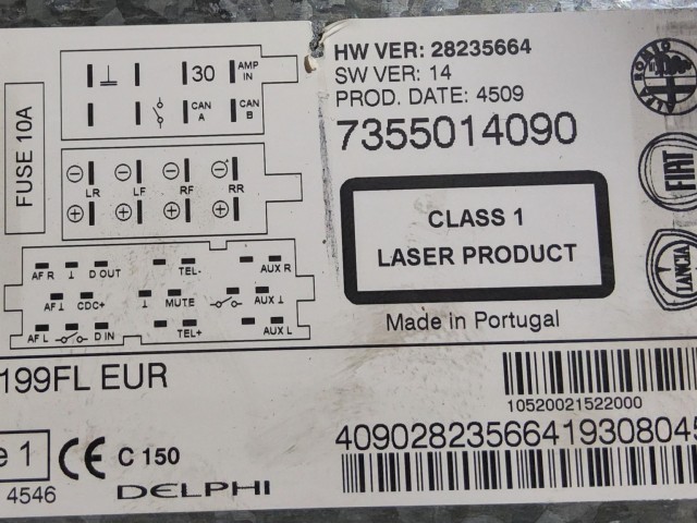 Fiat Punto Evo 2009-2011 Cd-s Rádió Delphi Nincs Kód hozzá!!!!!  7355014090