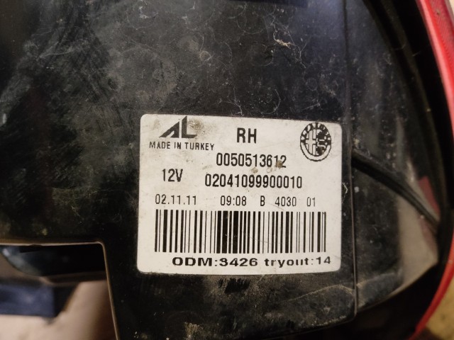 176313 Alfa Romeo Giulietta jobb hátsó külső lámpa 50513612