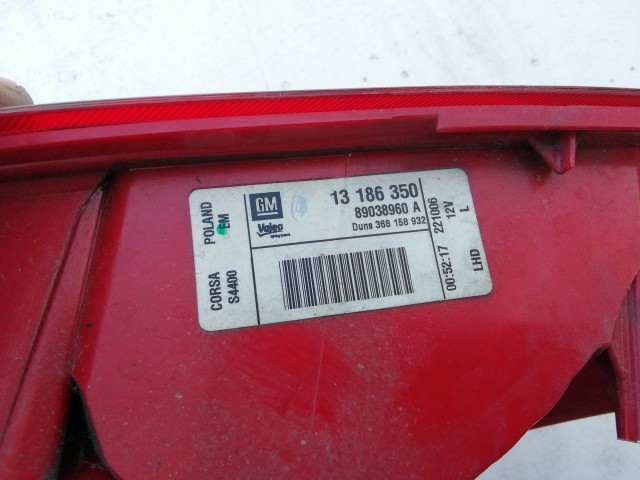 193633 Opel Corsa D 3 ajtós bal hátsó lámpa, izzó foglalat nélkül!