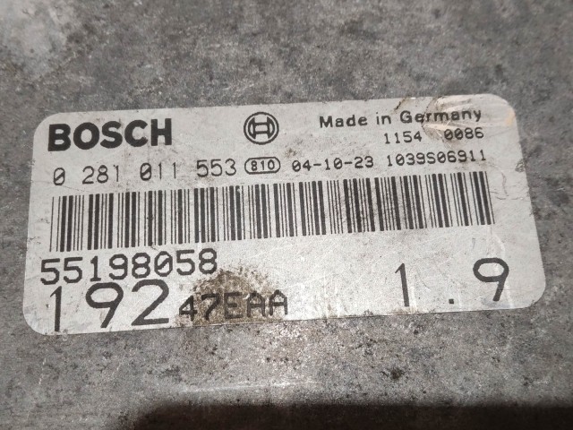 209090 Fiat Stilo 1,9 8v Diesel 115 Le motorvezérlő szett 0281011553 , 55198058 , 51755130