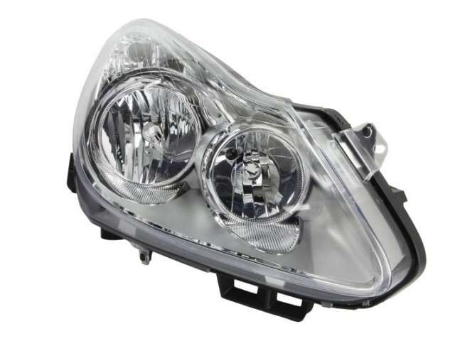 Opel Corsa D 2006-2011 utángyártott új jobb első fényszóró H7/H1 króm házas (motoros) TYC