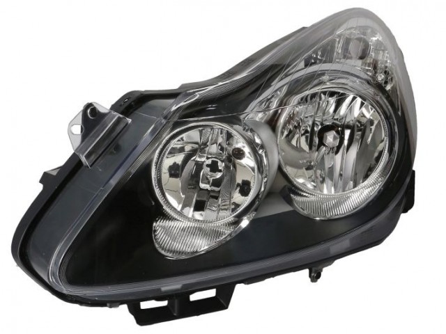 Opel Corsa D 2006-2011 utángyártott új bal első fényszóró H7/H1 fekete házas (motoros) TYC