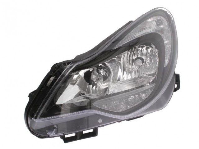 Opel Corsa D 2011-2014 utángyártott új bal első fényszóró H7/H1+nappalifény fekete h.(motorral) TYC