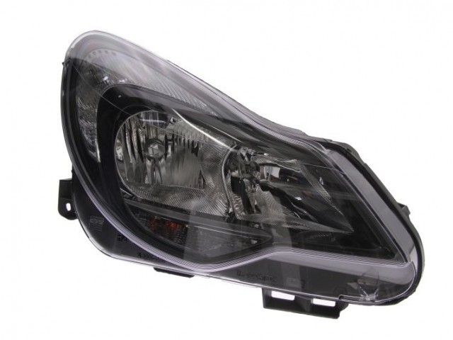 Opel Corsa D 2011-2014 utángyártott új jobb első fényszóró H7/H1+nappalifény fekete h.(motorral) TYC