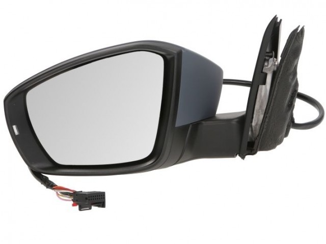 Skoda Octavia III. 2013-2019 utángyártott új bal oldali visszapillantó tükör, fényezhető, 11 vezetékes, elektromosan behajló, kilépő fény