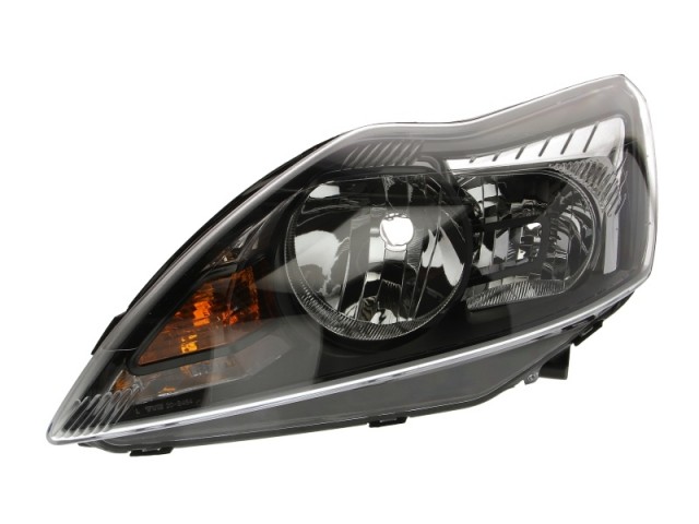 Ford Focus II. 2007-2011 utángyártott új bal első fényszóró H1/H7 króm-fekete házas (motorral) TYC