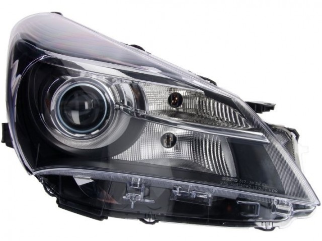 Toyota Yaris 2014-2017 utángyártott új jobb első fényszóró HIR2 fekete FF (motoros) DEPO