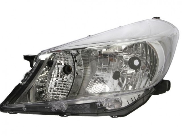 Toyota Yaris III. 2011-2014 utángyártott új bal első fényszóró H4 króm házas (motoros) TYC