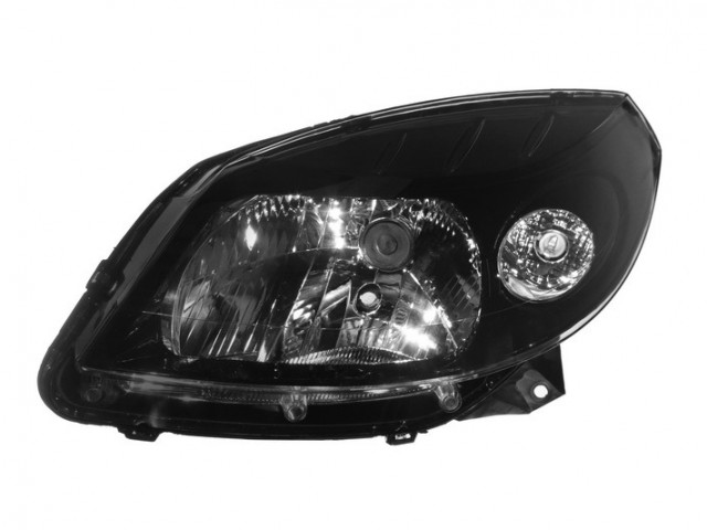 Dacia Sandero Stepway 2009-2012  utángyártott új bal első fényszóró H4 fekete h. (belülr. áll. is) DEPO