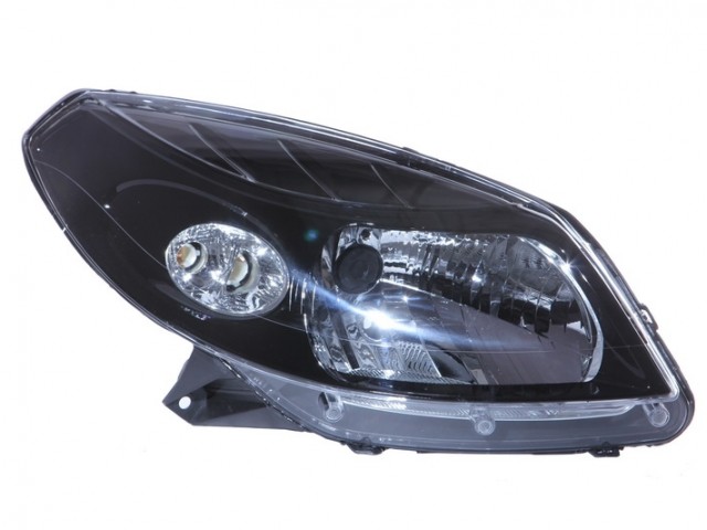 Dacia Sandero Stepway 2009-2012 utángyártott új jobb első fényszóró H4 fekete h. (belülr. áll. is) DEPO