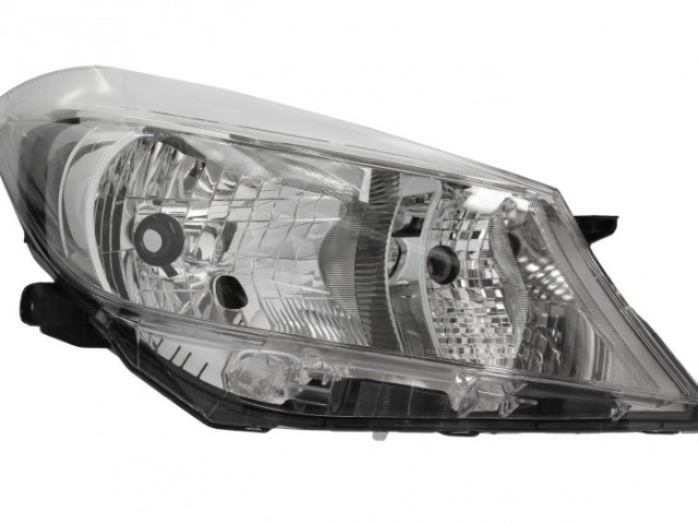 Toyota Yaris III. 2011.10.15-2014.06.30 utángyártott új jobb első fényszóró H4 króm házas (motorral) TYC