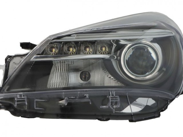 Toyota Yaris 2014.07.01-2017.02.28 utángyártott új bal első fényszóró HIR2/LED fekete FF (motoros) DEPO