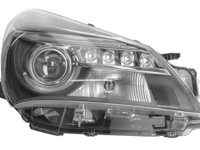 Toyota Yaris 2014.07.01-2017.02.28 utángyártott új jobb első fényszóró HIR2/LED fekete FF (motoros) DEPO