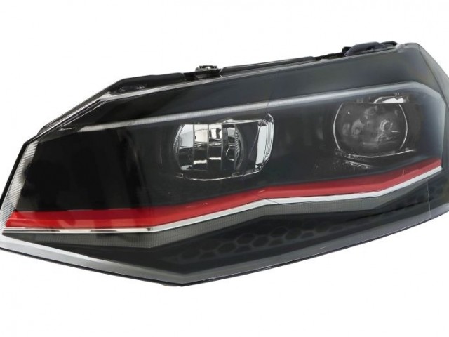 Volkswagen Polo Mk6 2017.06.01-2021.06.20 utángyártott új bal első fényszóró LED (motorral) piros betét GTI TYC