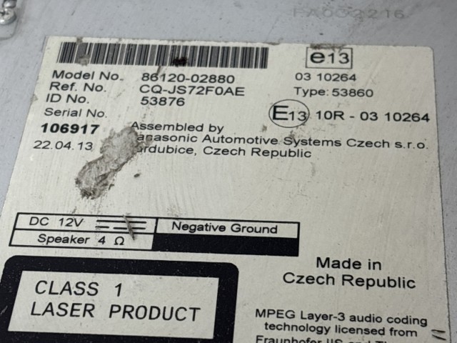 Toyota Auris 2012-2019 E18 2012-2019 Rádió használt  Cd-s
