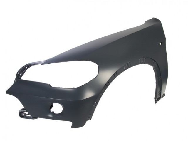 BMW X5 (E70) 2007.03.01-2010.03.31 utángyártott új bal első sárvédő, oldalindexes kivitel, díszléc patent helyes