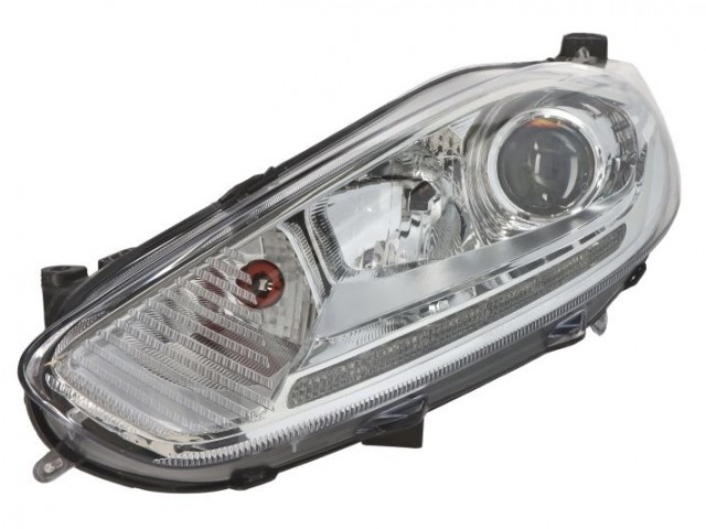 Ford Fiesta 2013.02.01-2017.05.01 utángyártott új bal első fényszóró H7/H1/LED króm ház, projektoros, nap.fény+motor DEPO