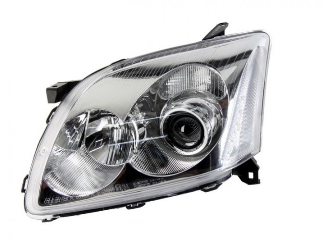 Toyota Avensis T250 2003.04.01-2006.07.31 utángyártott új bal első fényszóró H1/H7 (belülr. áll.) DEPO