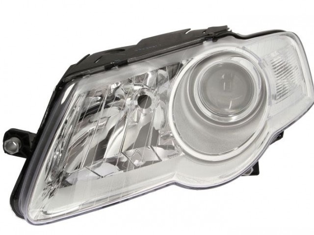 Volkswagen Passat B6 2005.03.01-2010.10.31 utángyártott új bal első fényszóró 2H7 króm házas, Valeo tip. (motorral) DEPO