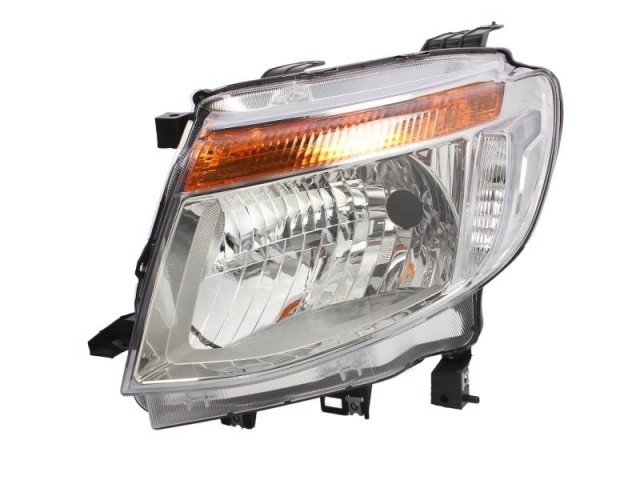 Ford Ranger 2011.09.01-2016.01.01 utángyártott új bal első fényszóró H4 króm ház (belülr.áll.is NEM DRL) DEPO