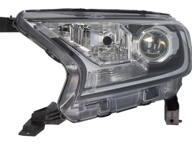 Ford Ranger 2016- utángyártott új bal első fényszóró DE H11/H15 nappf. fekete h. (motoros) DEPO