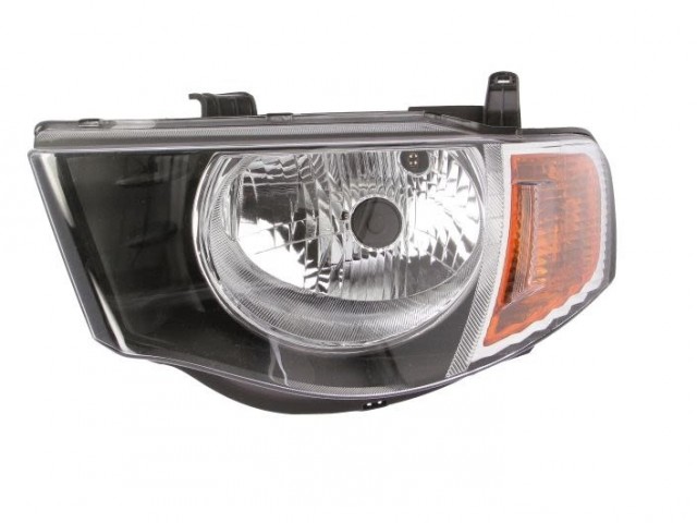 Mitsubishi L200 2005.12.01-2014.12.31 utángyártott új bal első fényszóró H4 dupla fülkés, sárga (motoros) DEPO