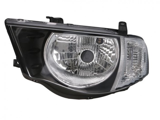 Mitsubishi L200 2005.12.01-2014.12.31 utángyártott új bal első fényszóró H4 dupla fülkés, fehér (motoros) DEPO