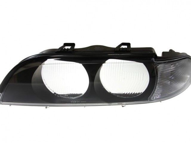 BMW 5 E39 1995.12.01-2000.08.31 utángyártott új bal első fényszóró üveg fehér vill. (halogén fsz) TYC*