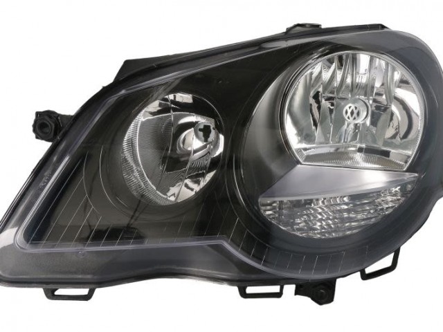 Volkswagen Polo 9N 2005.04.01-2009.05.31 utángyártott új bal első fényszóró H7/H1 fekete házas ,GTI (motorral) TYC