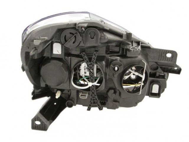 Renault Clio III. 2009.01.01-2012.10.31 utángyártott új bal első fényszóró H1/2H7 fekete házas (motoros) DEPO