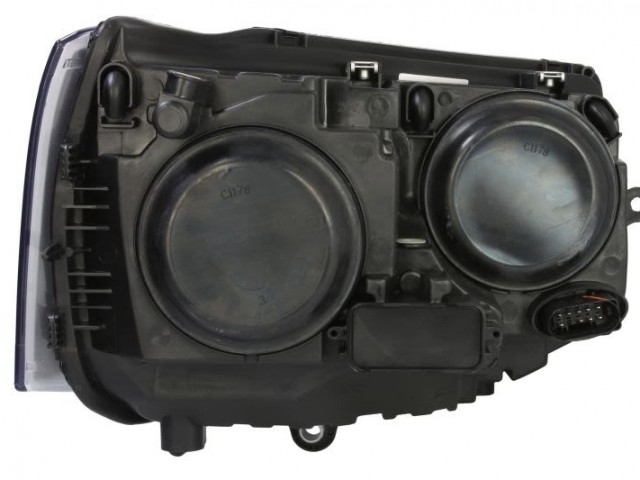 Volkswagen Transporter T5 2009.10.01-2015.06.30 utángyártott új bal első fényszóró H4 fekete h. (motorral) TYC