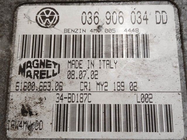 Volkswagen Polo 9N 2001-2009 1,4 16v benzin motorvezérlő,  Magnetti Marelli 61600.663.06 , 036906034DD