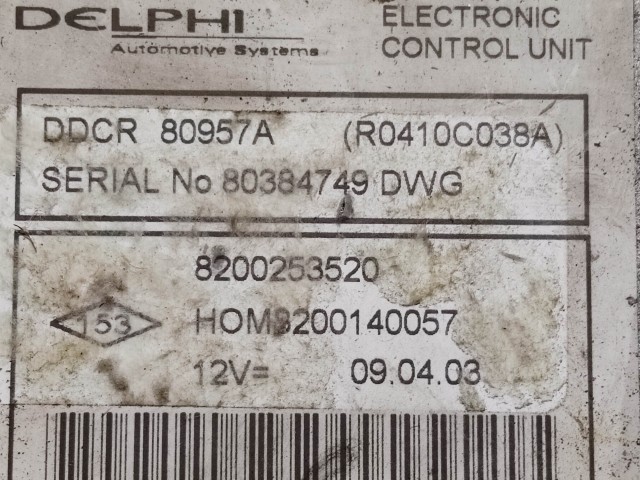Renault Kangoo 1997-2009 1,5 Diesel Motorvezérlő  Delphi 80384749DWG 8200253520