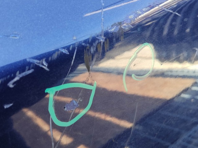 222297 Fiat Stilo 5 ajtós, bal hátsó kék színű ajtó, a képen látható sérüléssel