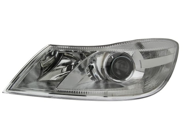 Skoda Octavia II. 2009-2013 utángyártott új bal első fényszóró H1/H7 króm h. Octavia logo nélk (motorral) DEPO